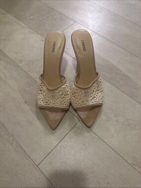 L'AGENCE Cream Crochet Pointed-Toe Heels